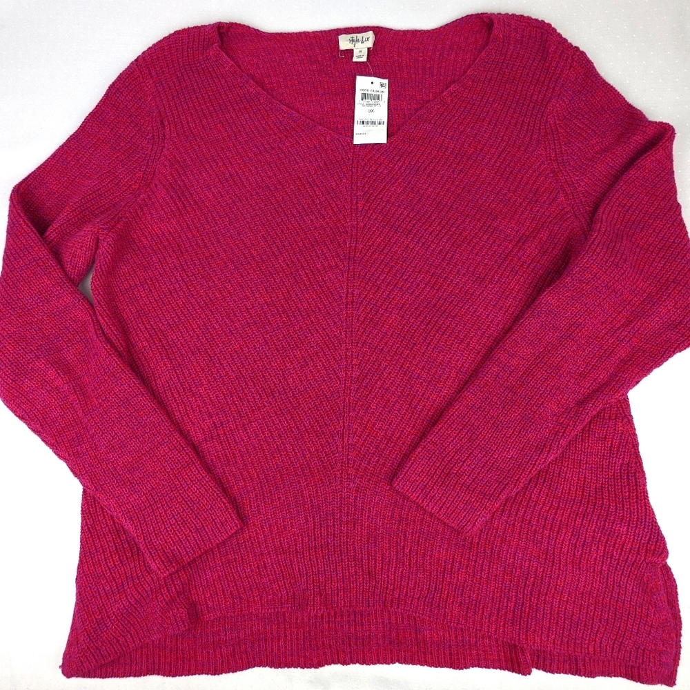 Style&Co Core Fashion Pink Deep V Neck Long Sleeve Women’s Plus Sweaters 3X NWT